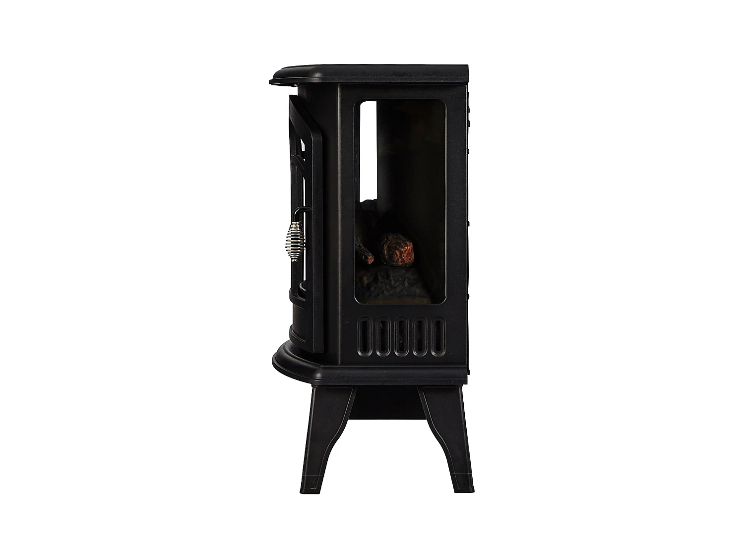 Lareira elétrica tradicional de chão preto com efeito de fogo 3D