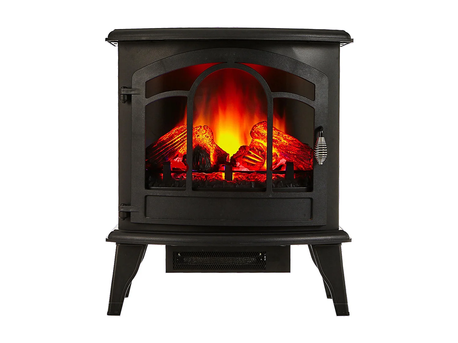 Lareira elétrica tradicional de chão preto com efeito de fogo 3D