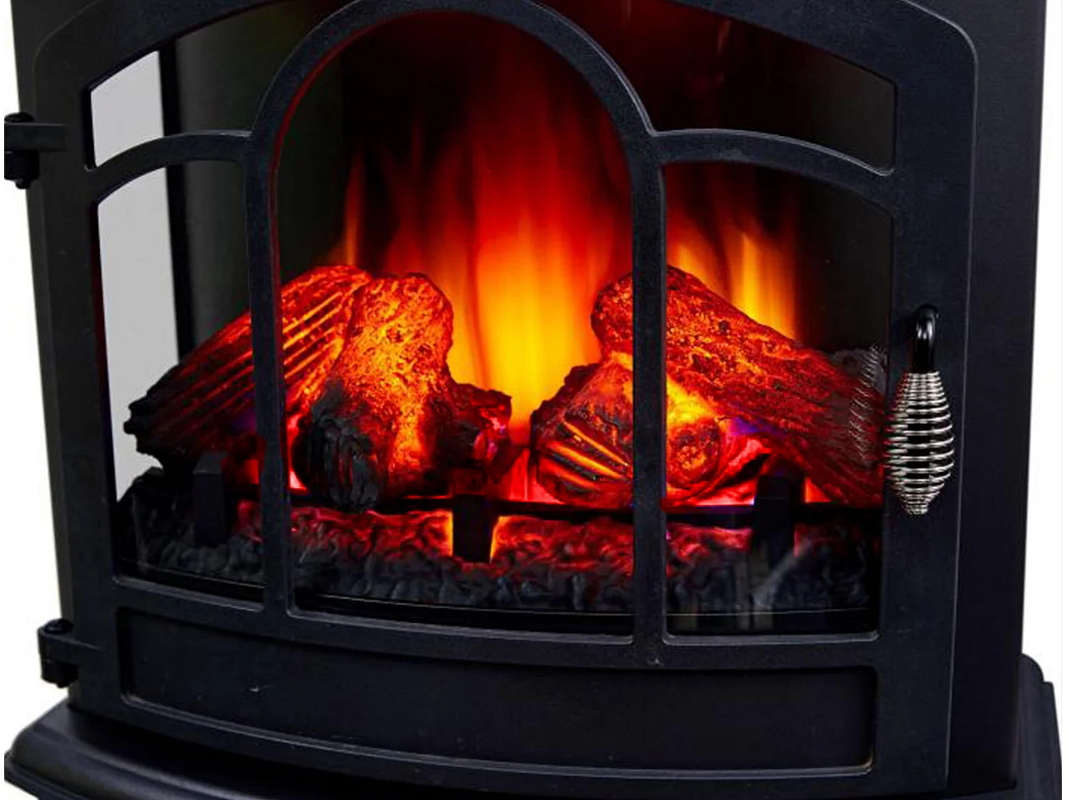 Lareira elétrica tradicional de chão preto com efeito de fogo 3D