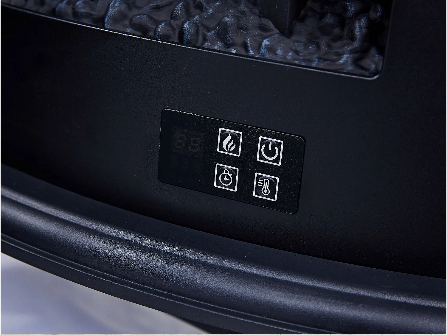 Lareira elétrica tradicional de chão preto com efeito de fogo 3D