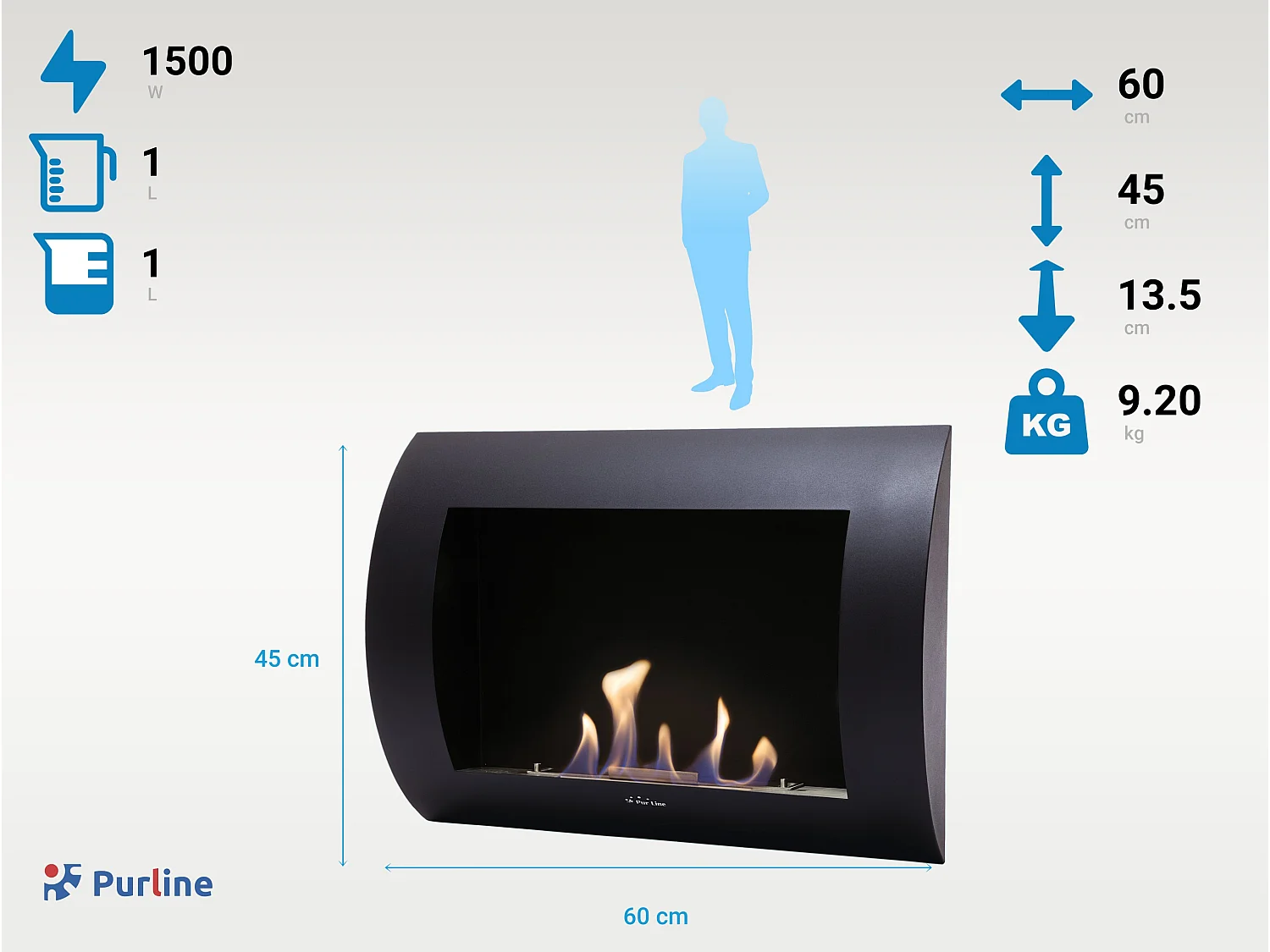 Ethanol haard met gebogen stalen voorpaneel