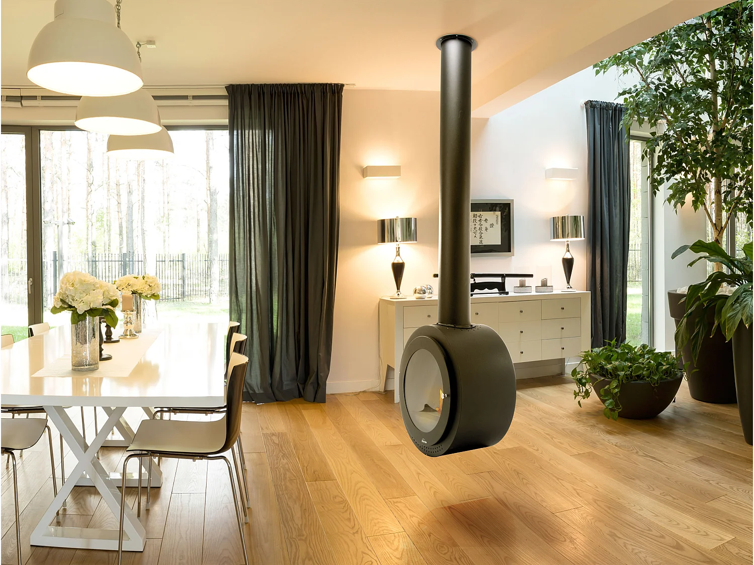 Cheminée éthanol circulaire au plafond