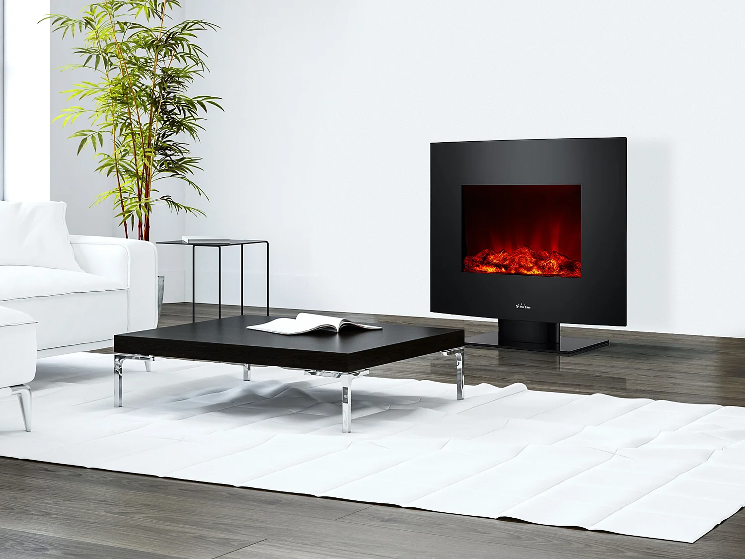 Cheminée électrique 2kW verre trempé noir avec télécommande