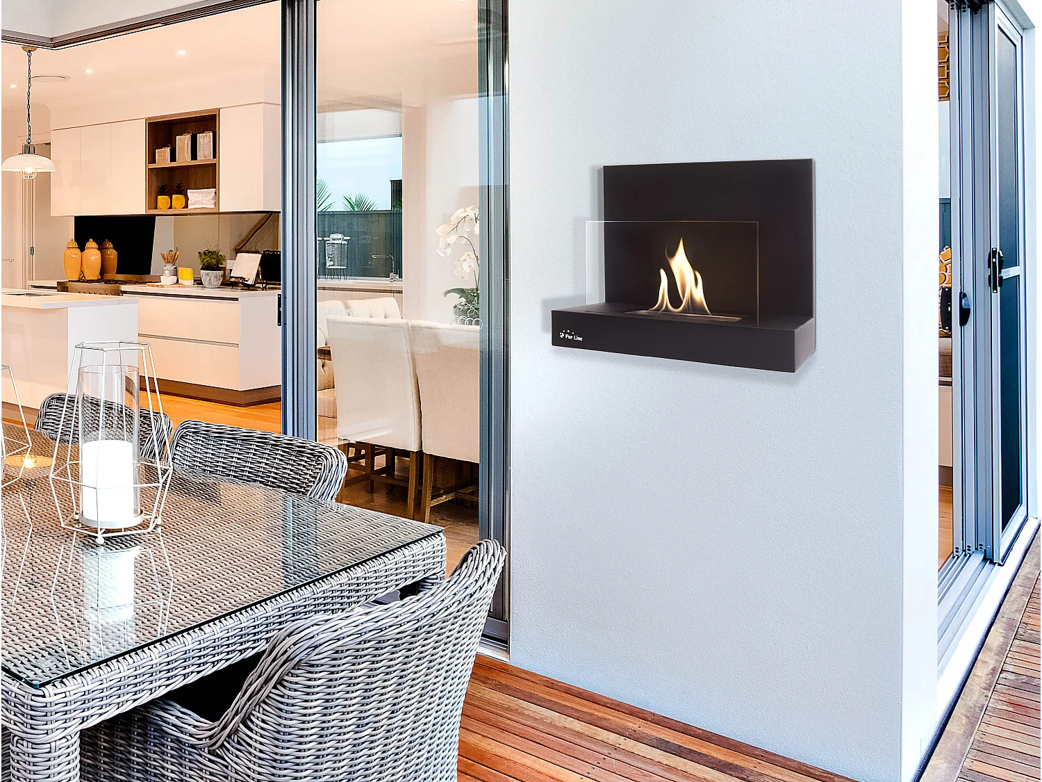 Chimenea de etanol mural con cristal protector