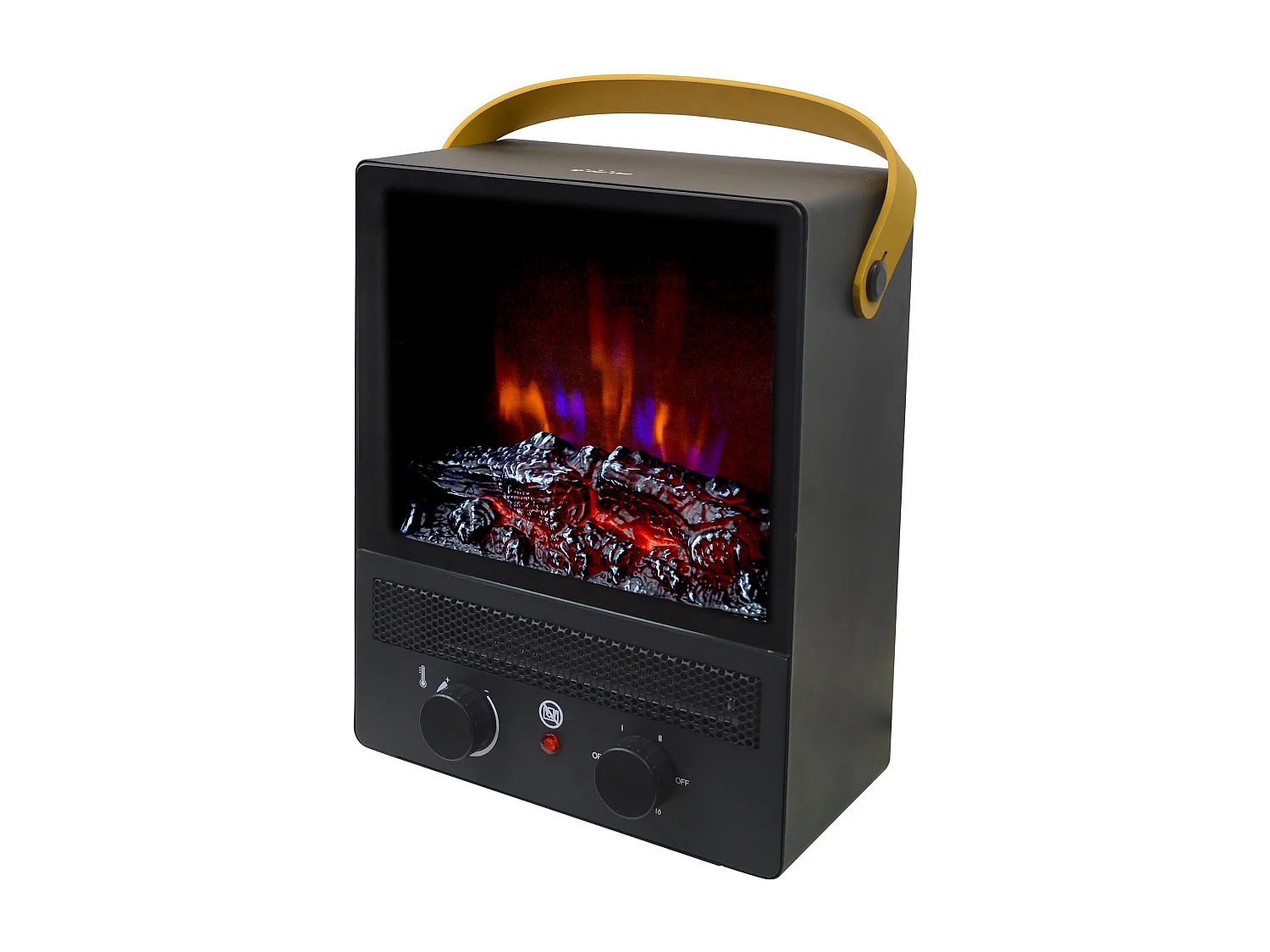 Cheminée électrique portable en acier noir et pieds