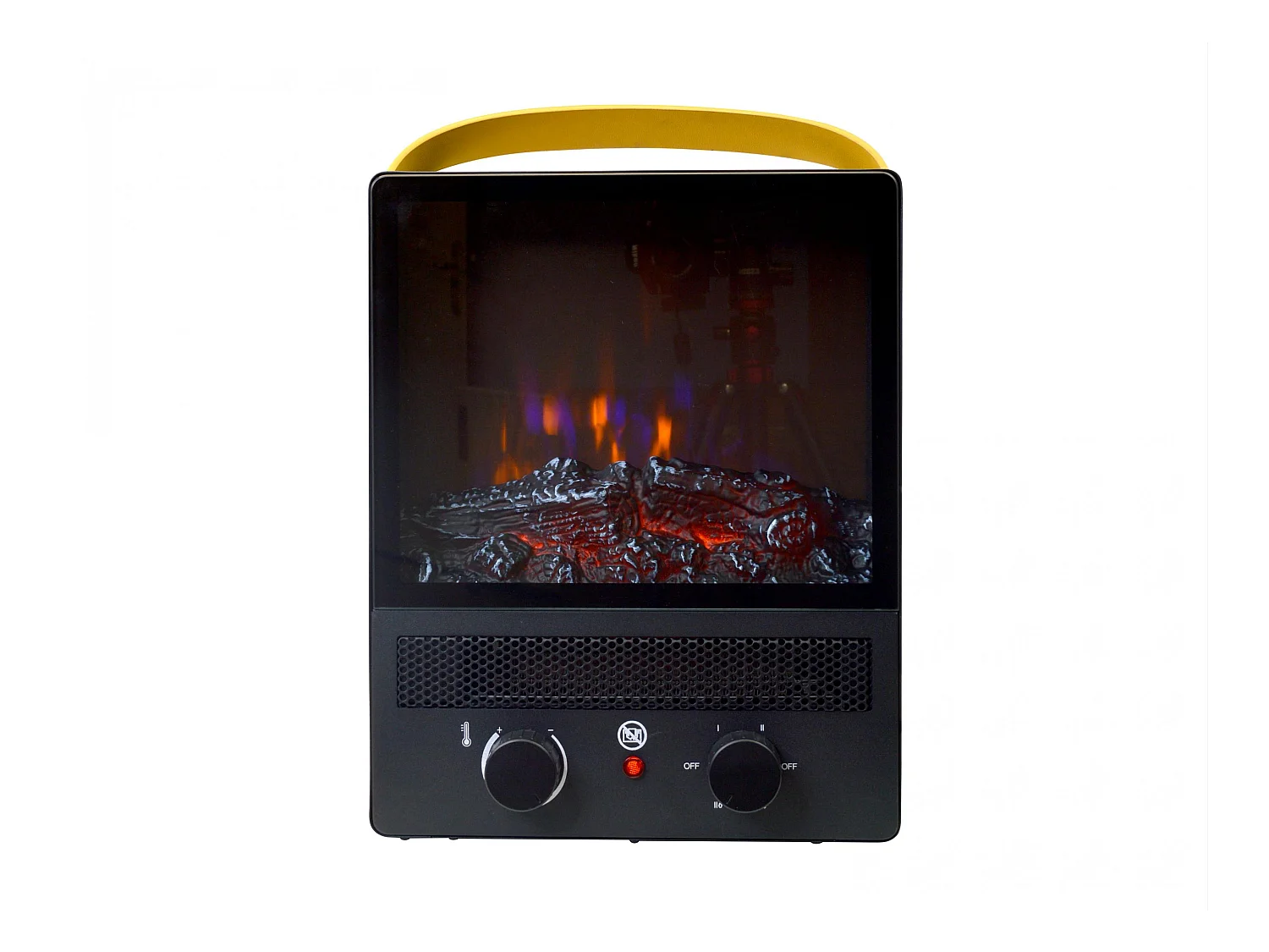 Cheminée électrique portable en acier noir et pieds