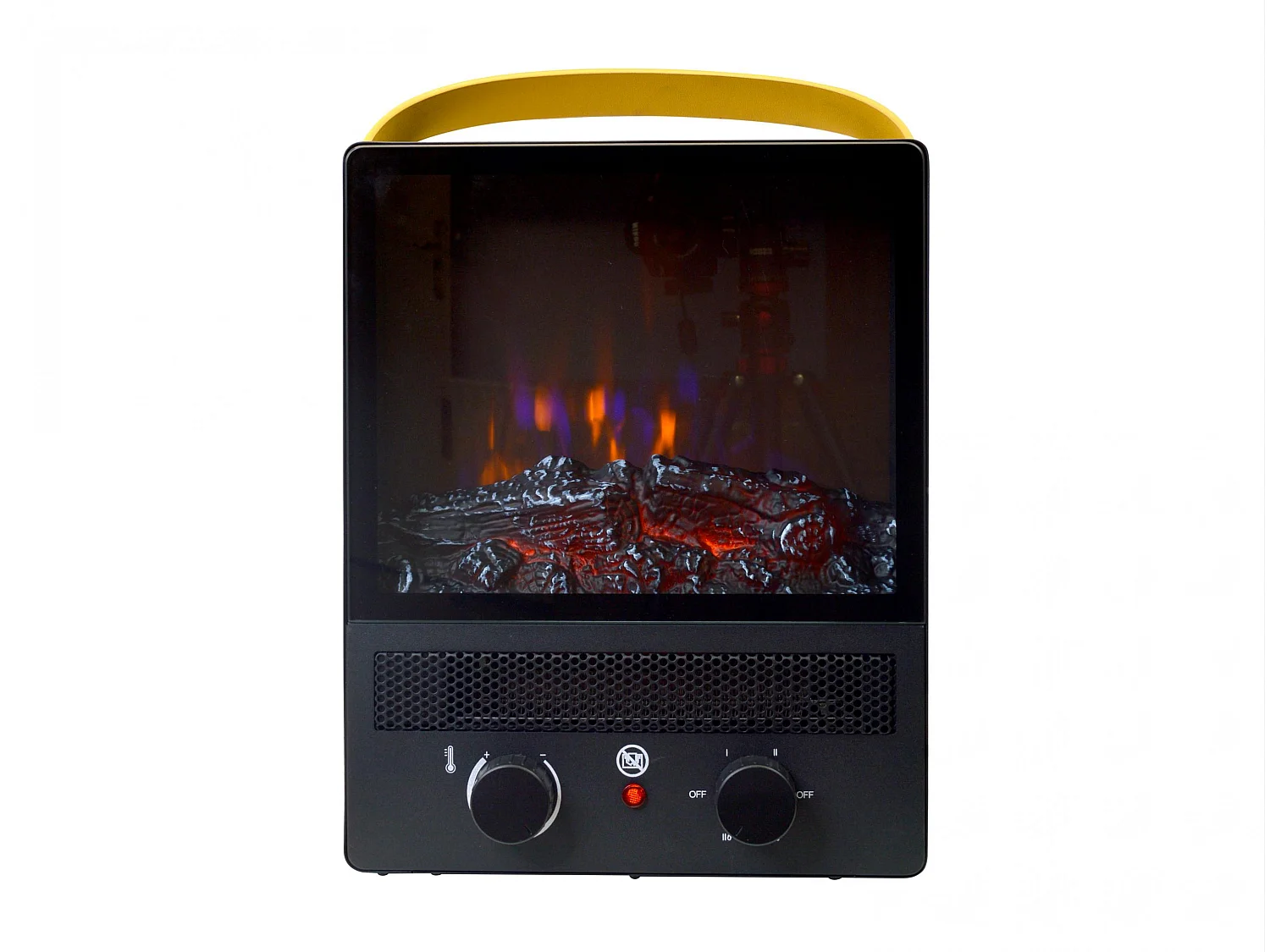 Chimenea eléctrica portátil de acero negro y patas