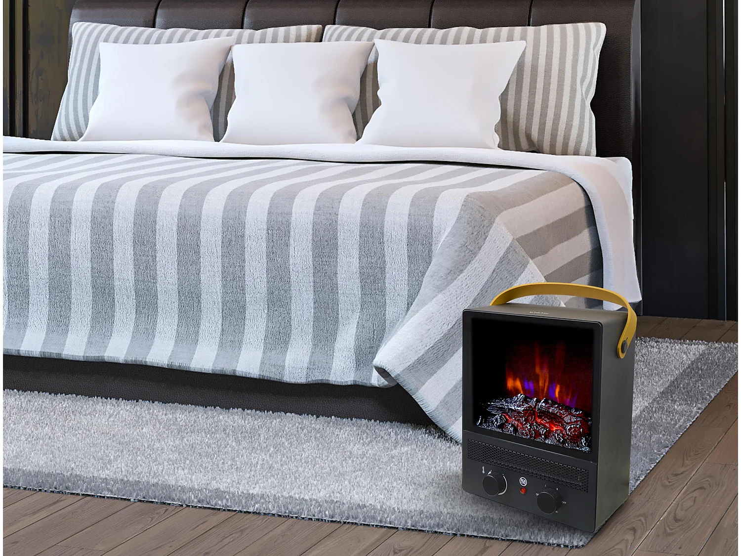 Chimenea eléctrica portátil de acero negro y patas