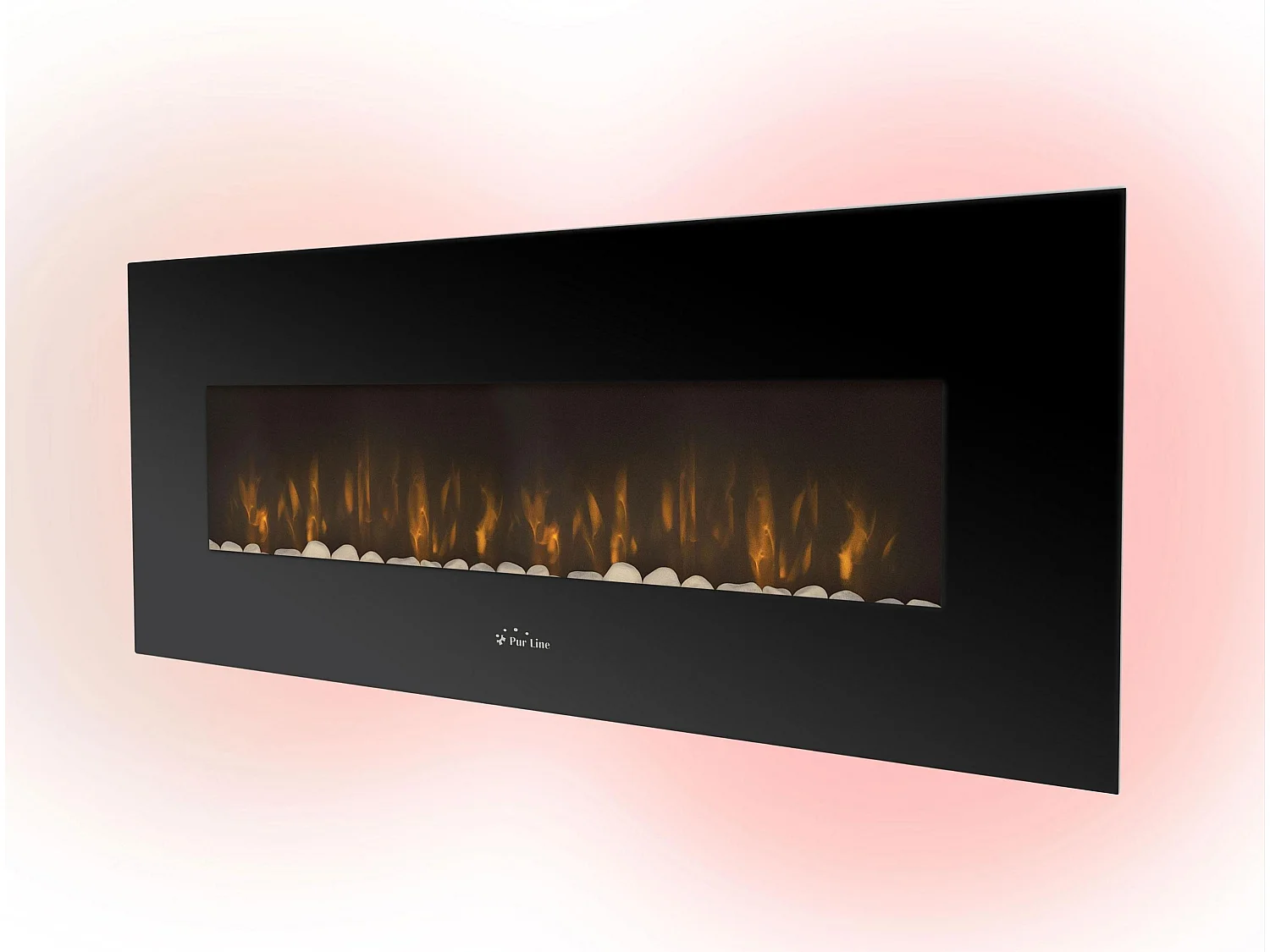 Chimenea eléctrica mural 2kW panorámica en cristal templado negro con mando a distancia