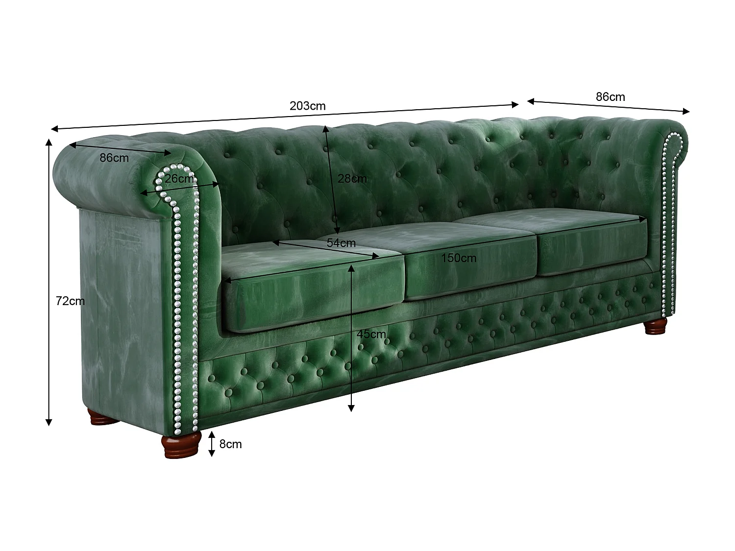 Sebastian 3-Sitzer Chesterfield Sofa