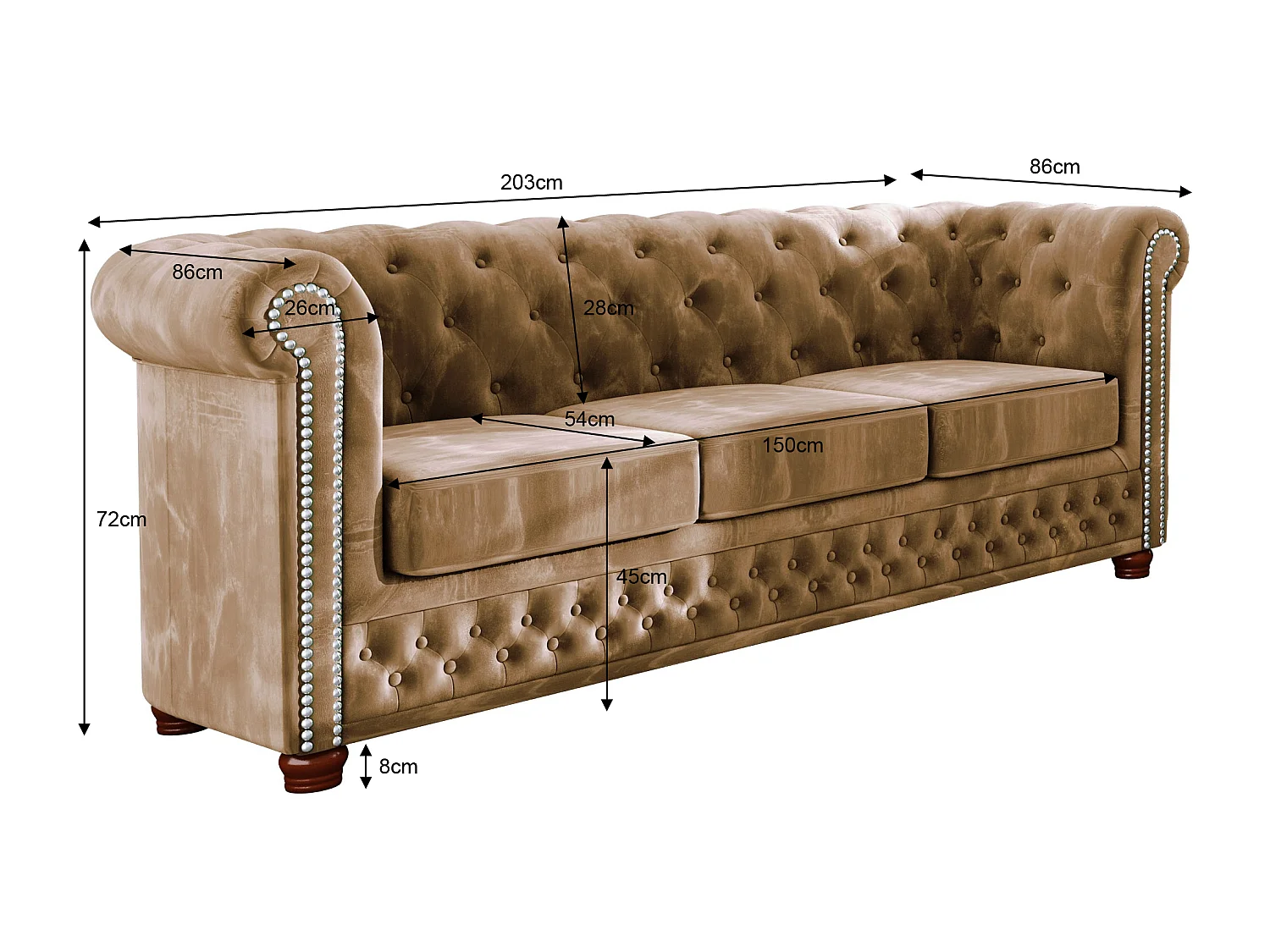 Sebastian 3-Sitzer Chesterfield Sofa