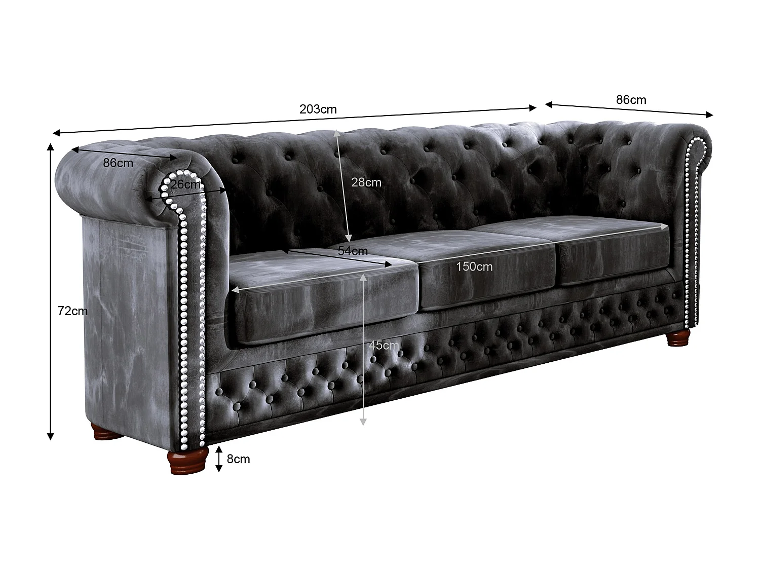 Sebastian 3-Sitzer Chesterfield Sofa