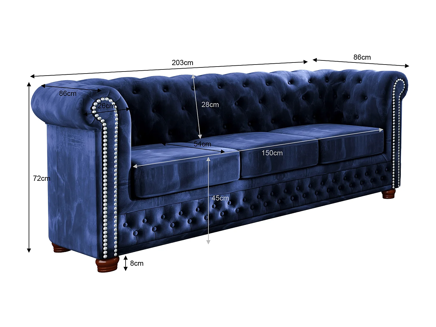 Sebastian 3-Sitzer Chesterfield Sofa