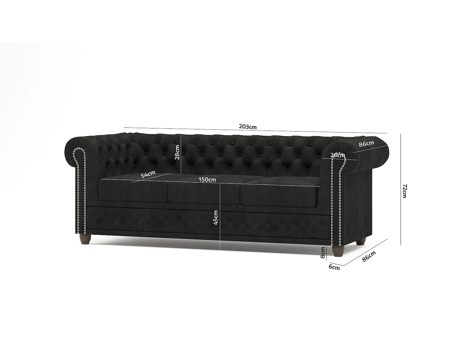 Sebastian 3-Sitzer Chesterfield Sofa