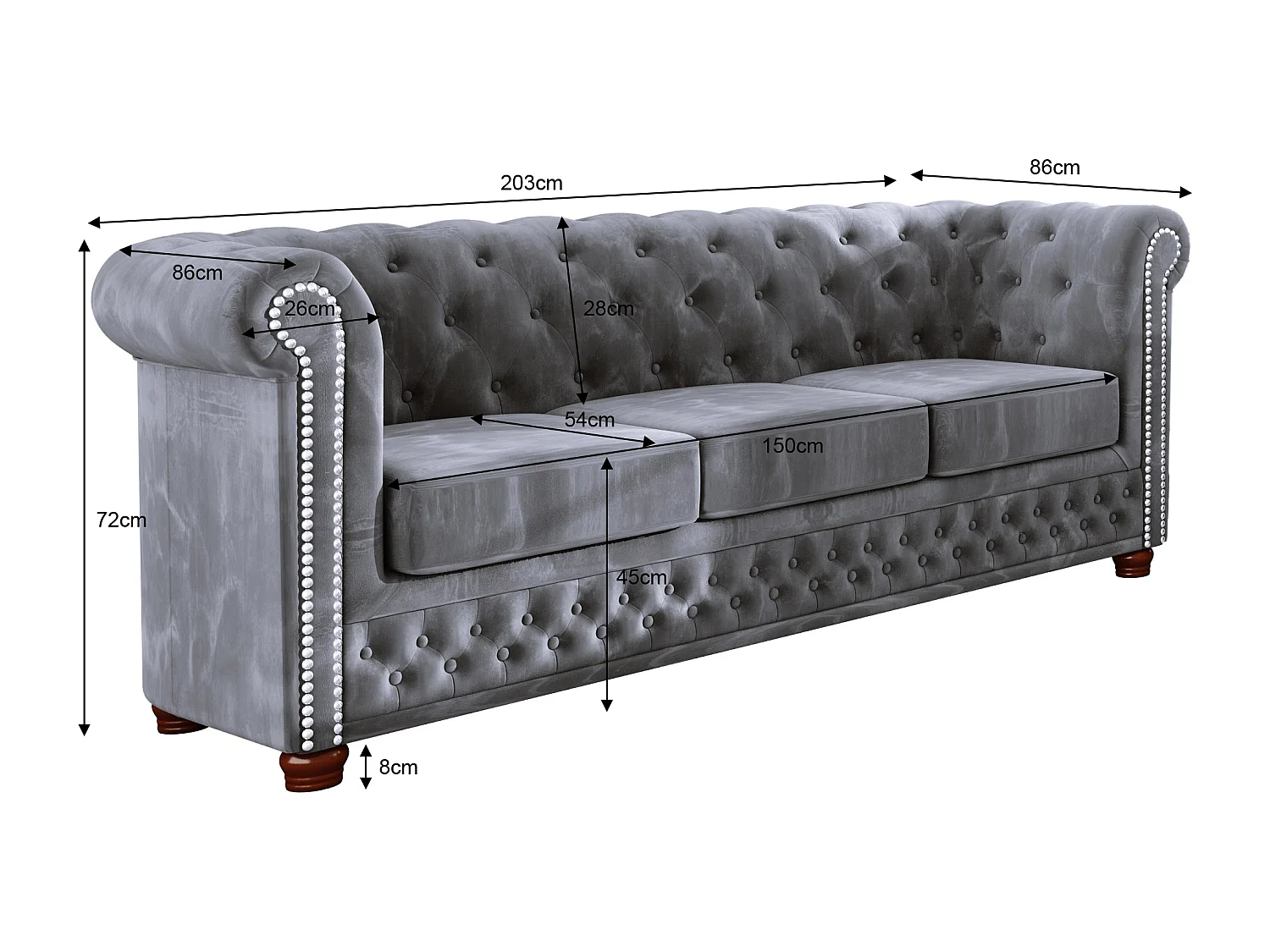 Sebastian 3-Sitzer Chesterfield Sofa