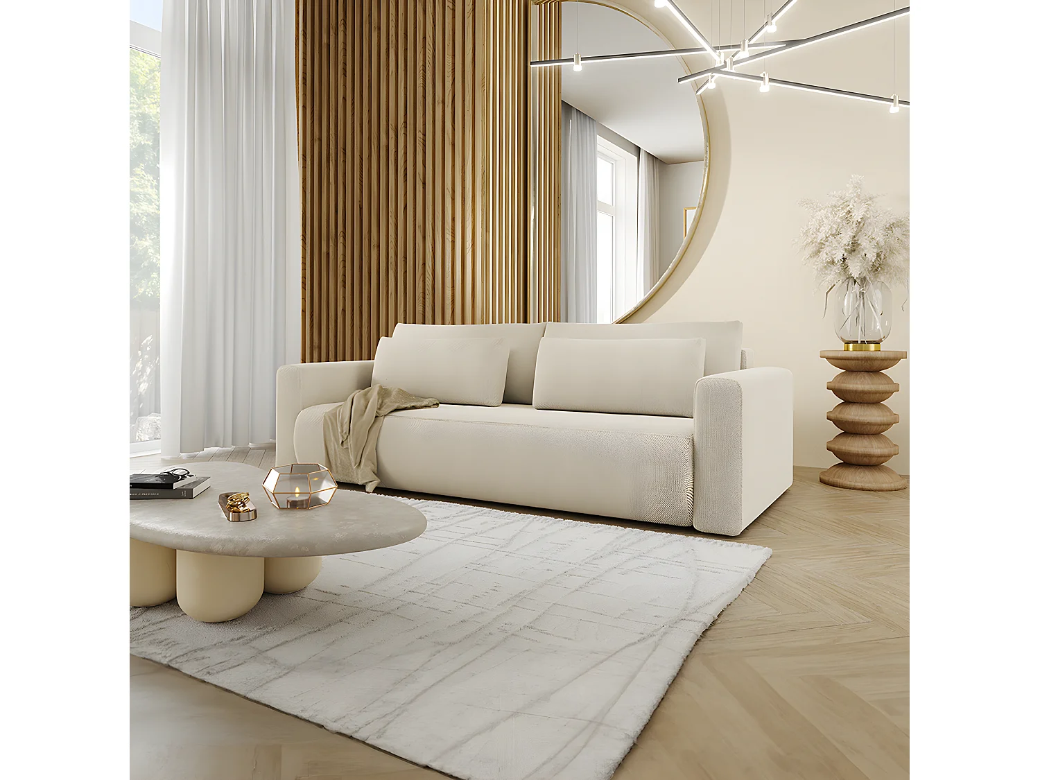 Canapé convertible 3 places coffre Evy Beige