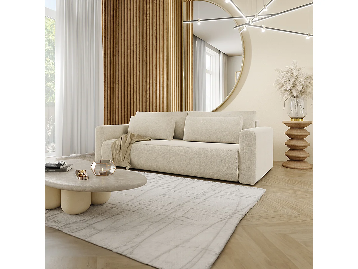 Canapé convertible 3 places coffre Evy Beige