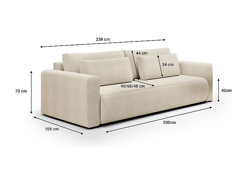 Canapé convertible 3 places coffre Evy Beige