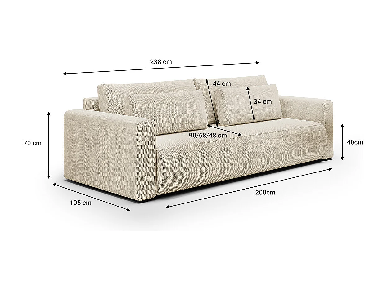 Canapé convertible 3 places coffre Evy Beige