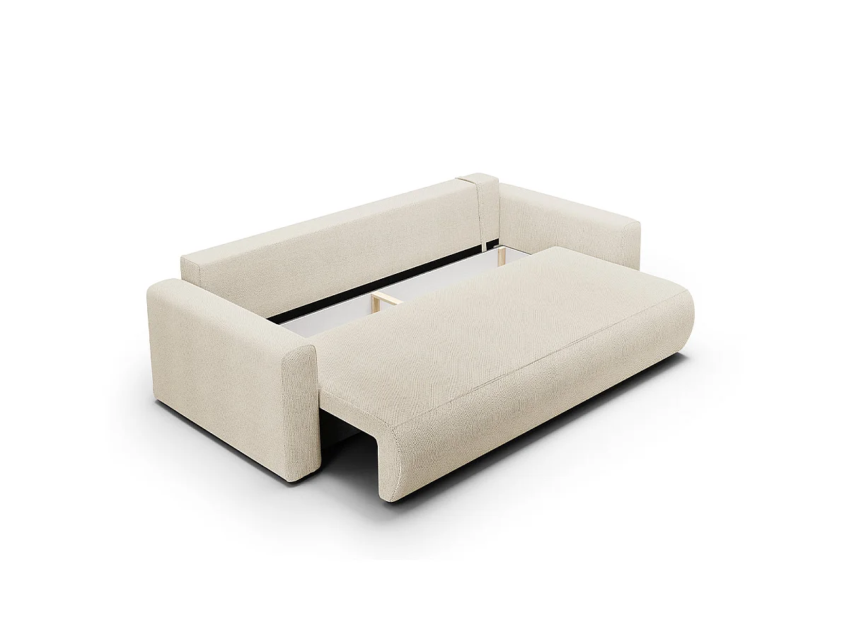 Canapé convertible 3 places avec coffre en tissu beige EVY