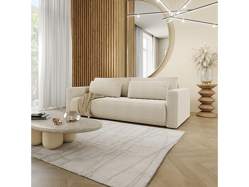 Canapé convertible 3 places coffre Evy Beige