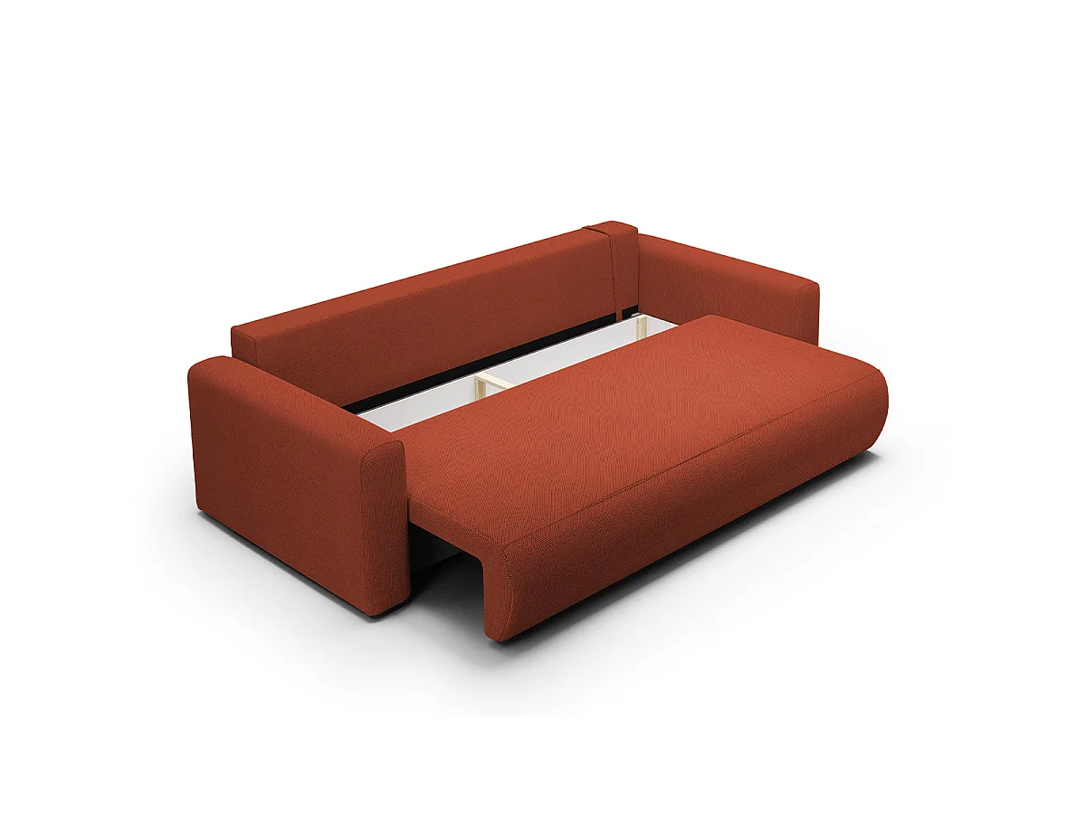 Canapé convertible 3 places avec coffre en tissu orange EVY