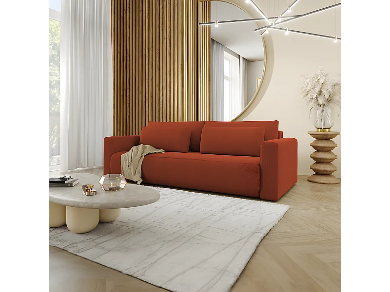 Canapé convertible 3 places coffre Evy Orange Brique