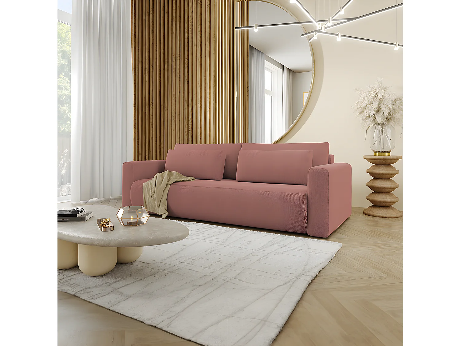 Canapé convertible 3 places coffre Evy Rose