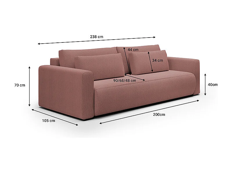 Canapé convertible 3 places coffre Evy Rose