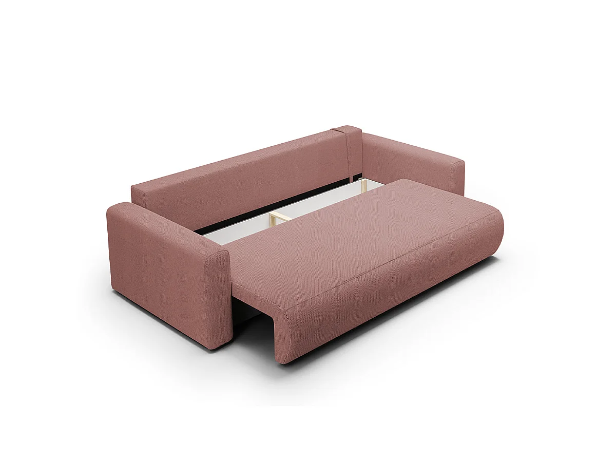 Canapé convertible 3 places avec coffre en tissu rose EVY