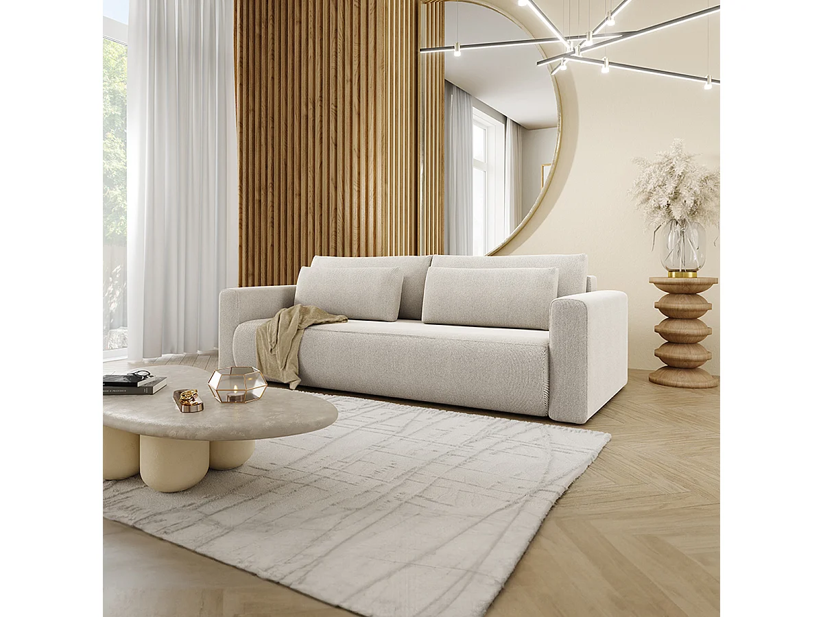 Canapé convertible 3 places coffre Evy Gris Clair