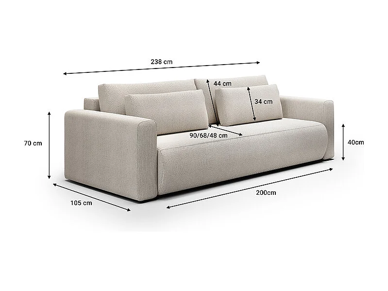 Canapé convertible 3 places coffre Evy Gris Clair