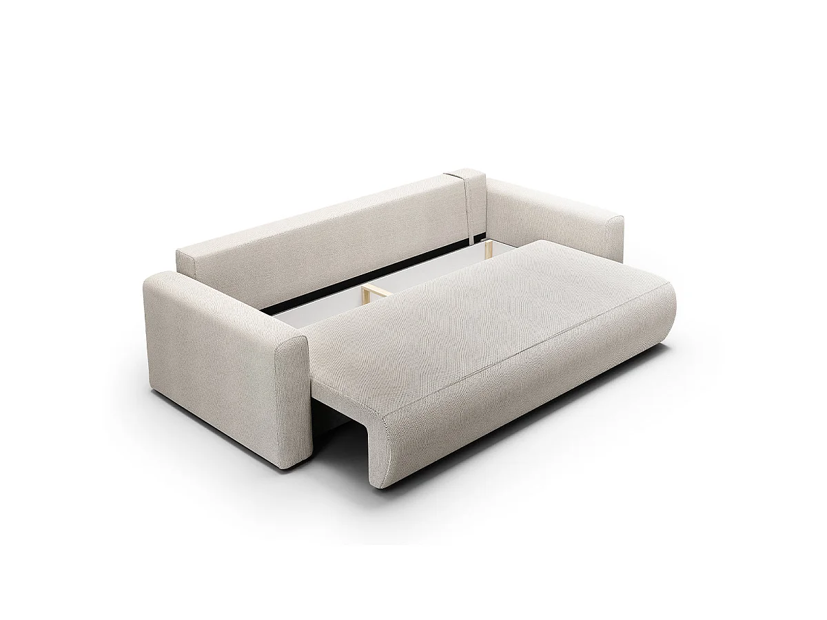 Canapé convertible 3 places avec coffre en tissu gris clair EVY