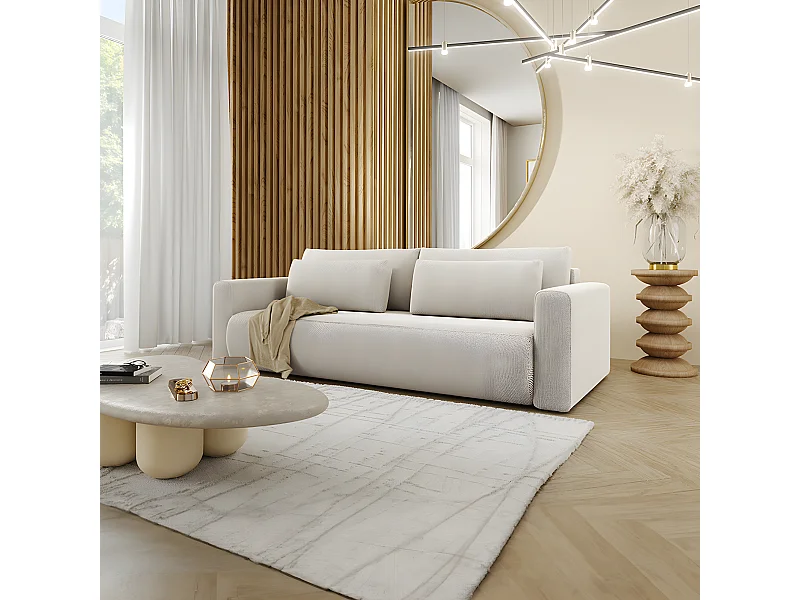 Canapé convertible 3 places coffre Evy Gris Clair