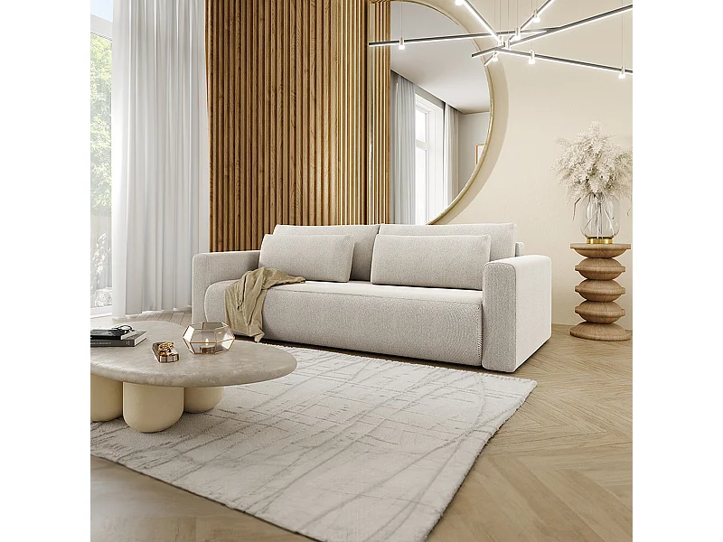 Canapé convertible 3 places coffre Evy Gris Clair