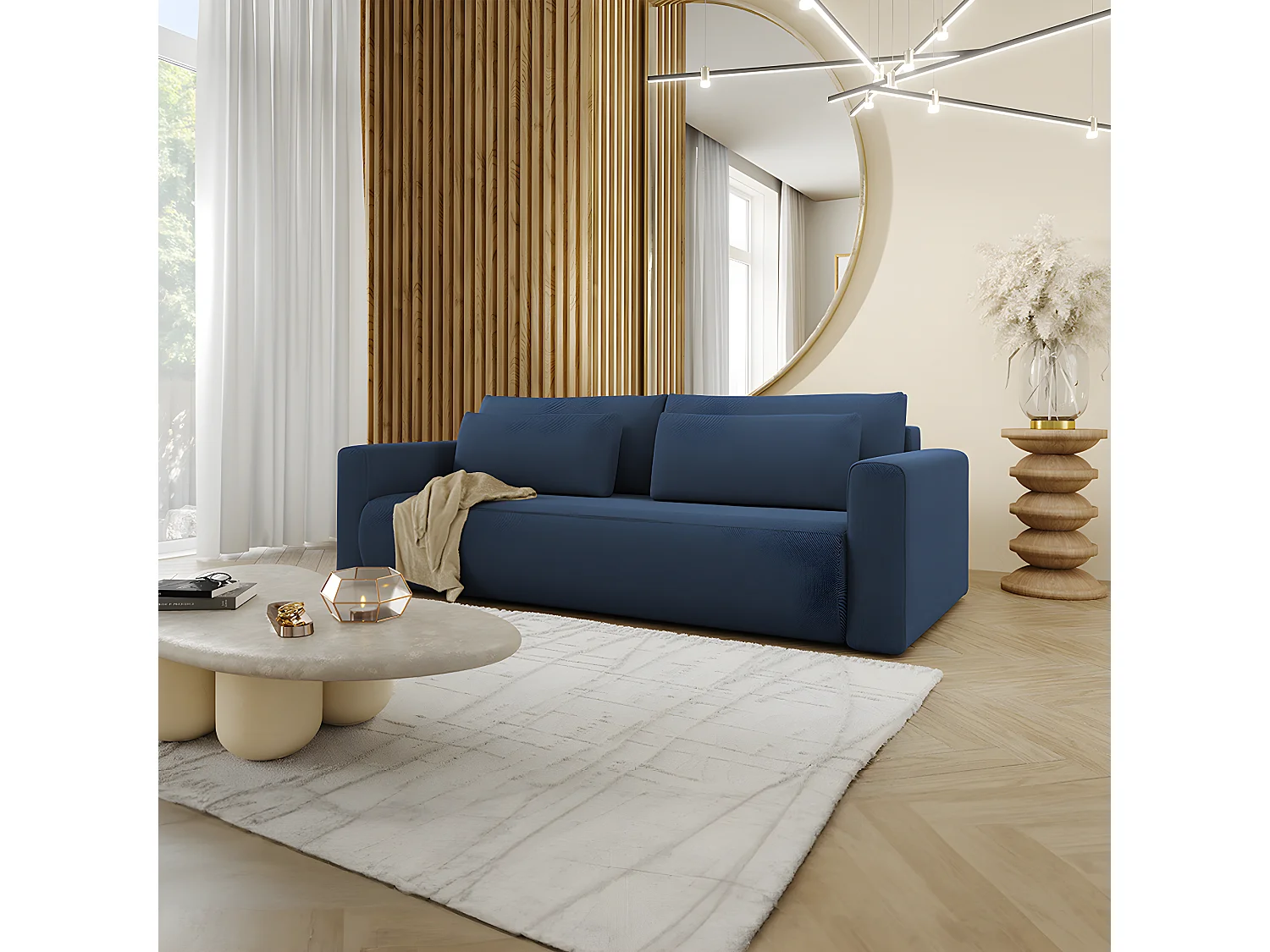 Canapé convertible 3 places coffre Evy Bleu