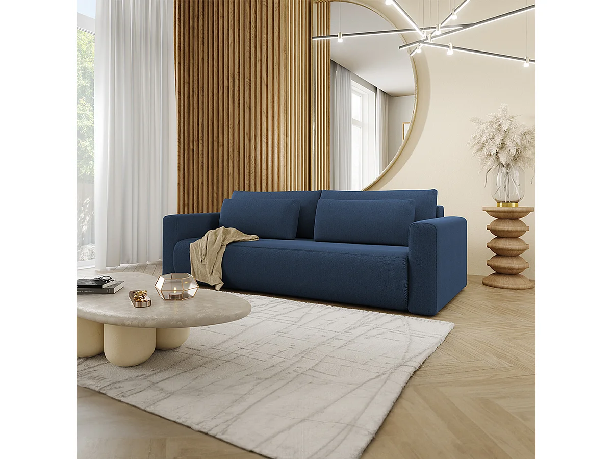 Canapé convertible 3 places coffre Evy Bleu