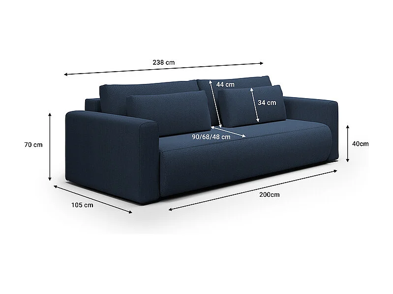 Canapé convertible 3 places coffre Evy Bleu