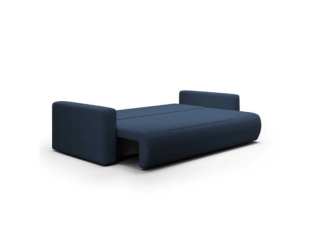 Canapé convertible 3 places avec coffre en tissu bleu EVY