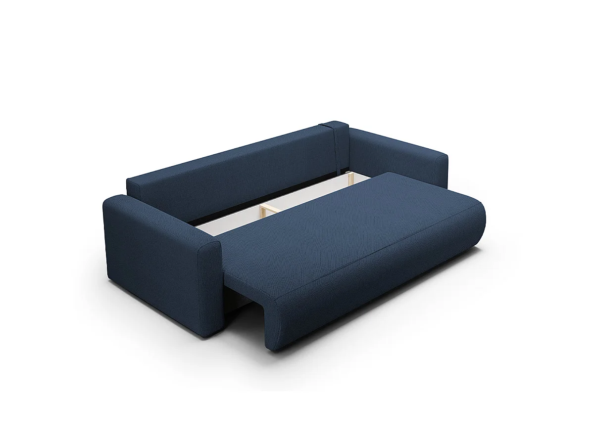 Canapé convertible 3 places avec coffre en tissu bleu EVY