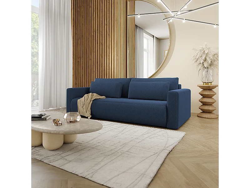 Canapé convertible 3 places coffre Evy Bleu