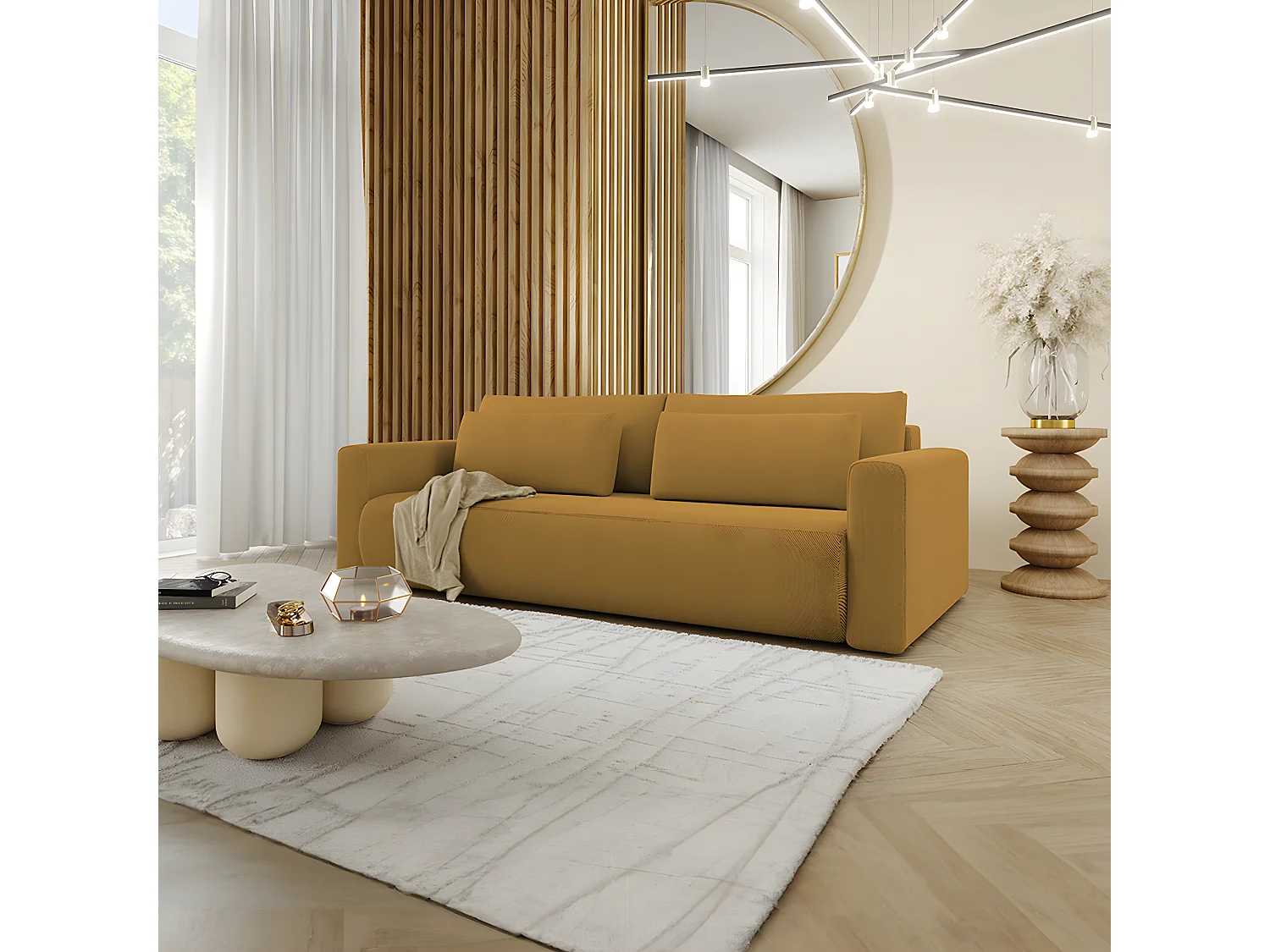 Canapé convertible 3 places coffre Evy Jaune