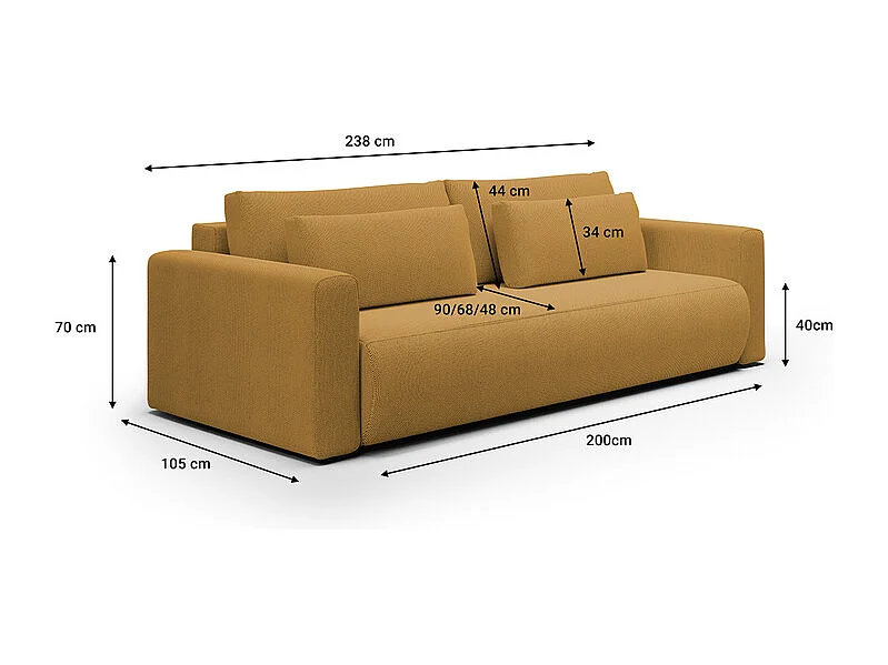 Canapé convertible 3 places coffre Evy Jaune
