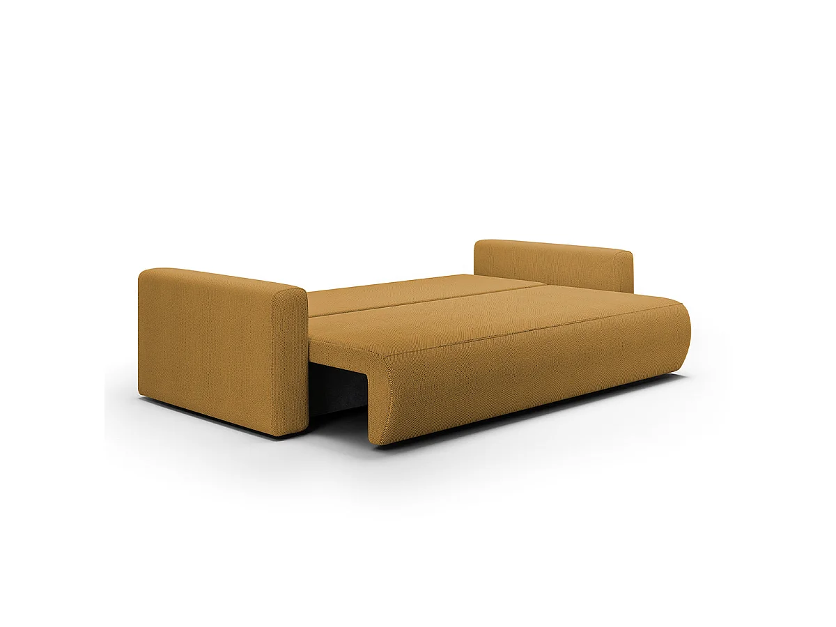 Canapé convertible 3 places avec coffre en tissu jaune EVY