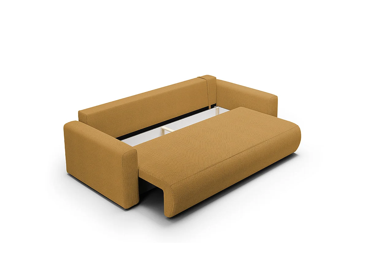 Canapé convertible 3 places avec coffre en tissu jaune EVY