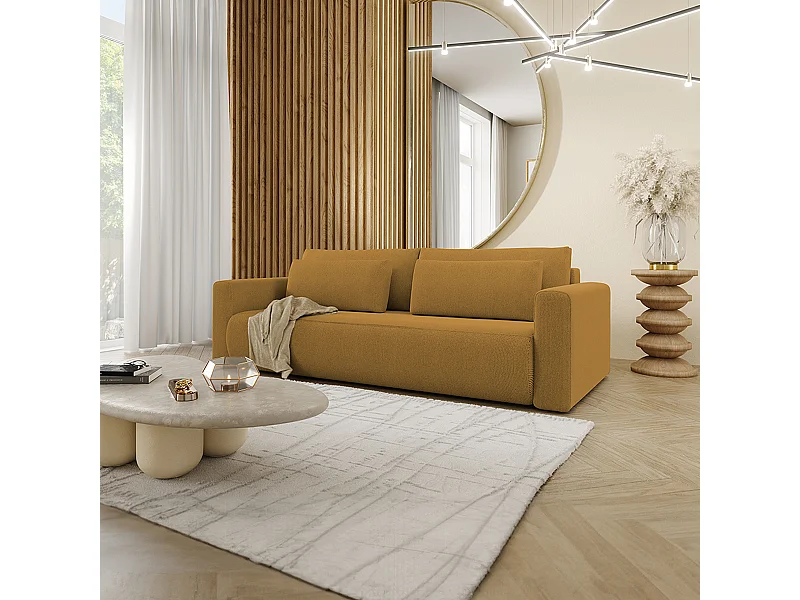 Canapé convertible 3 places coffre Evy Jaune