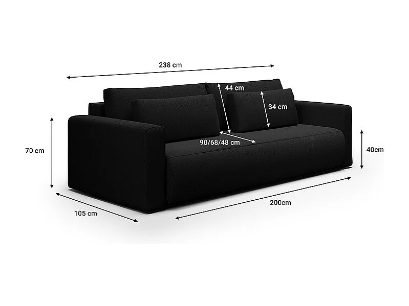 Canapé convertible 3 places coffre Evy Noir