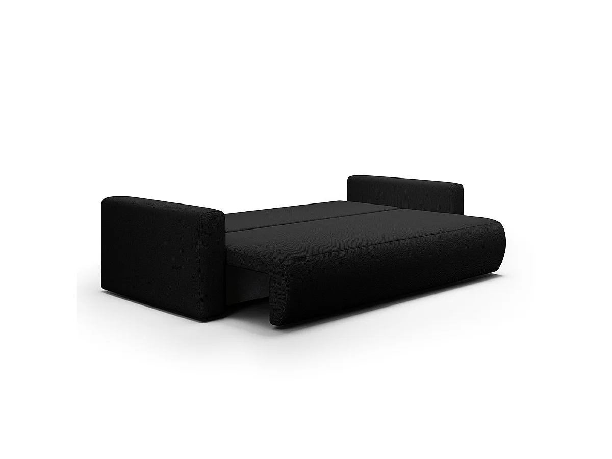 Canapé convertible 3 places avec coffre en tissu noir EVY