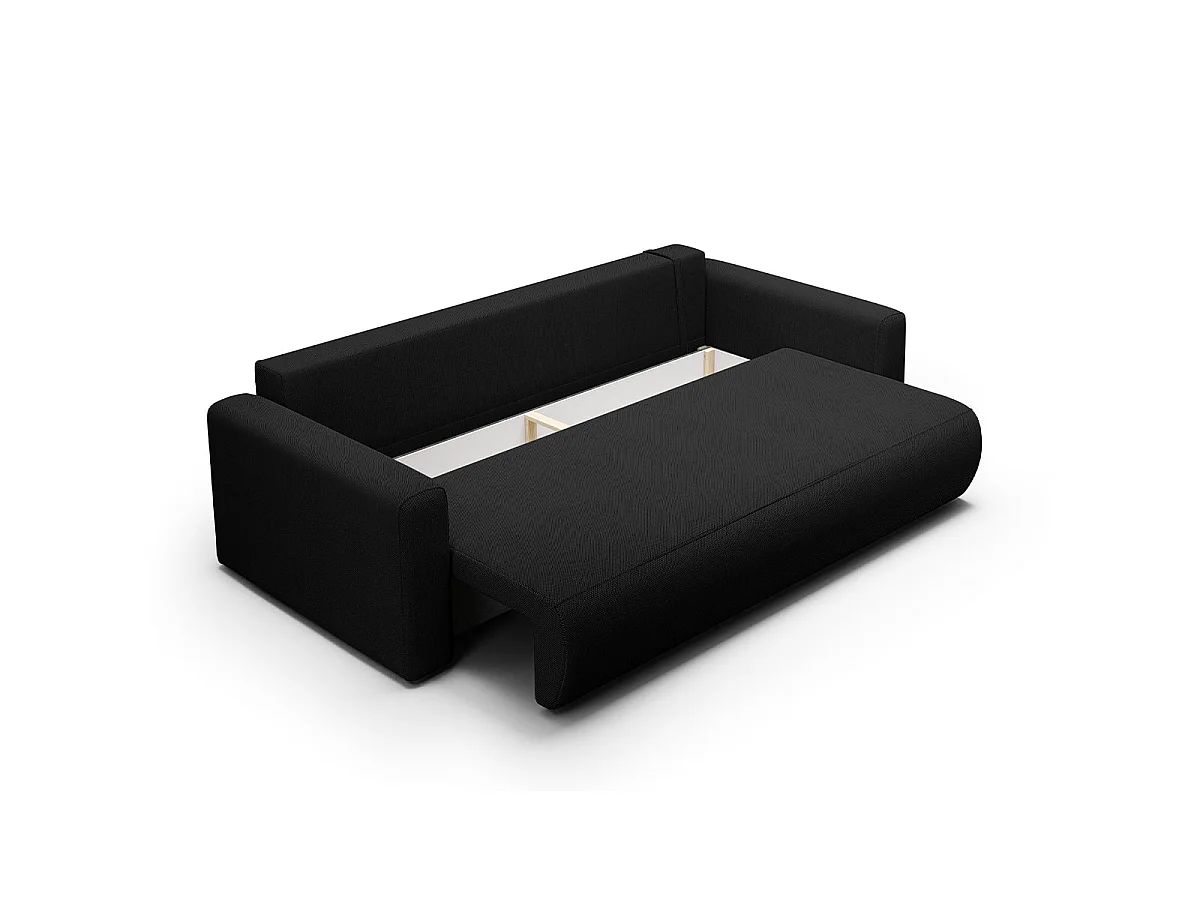 Canapé convertible 3 places avec coffre en tissu noir EVY