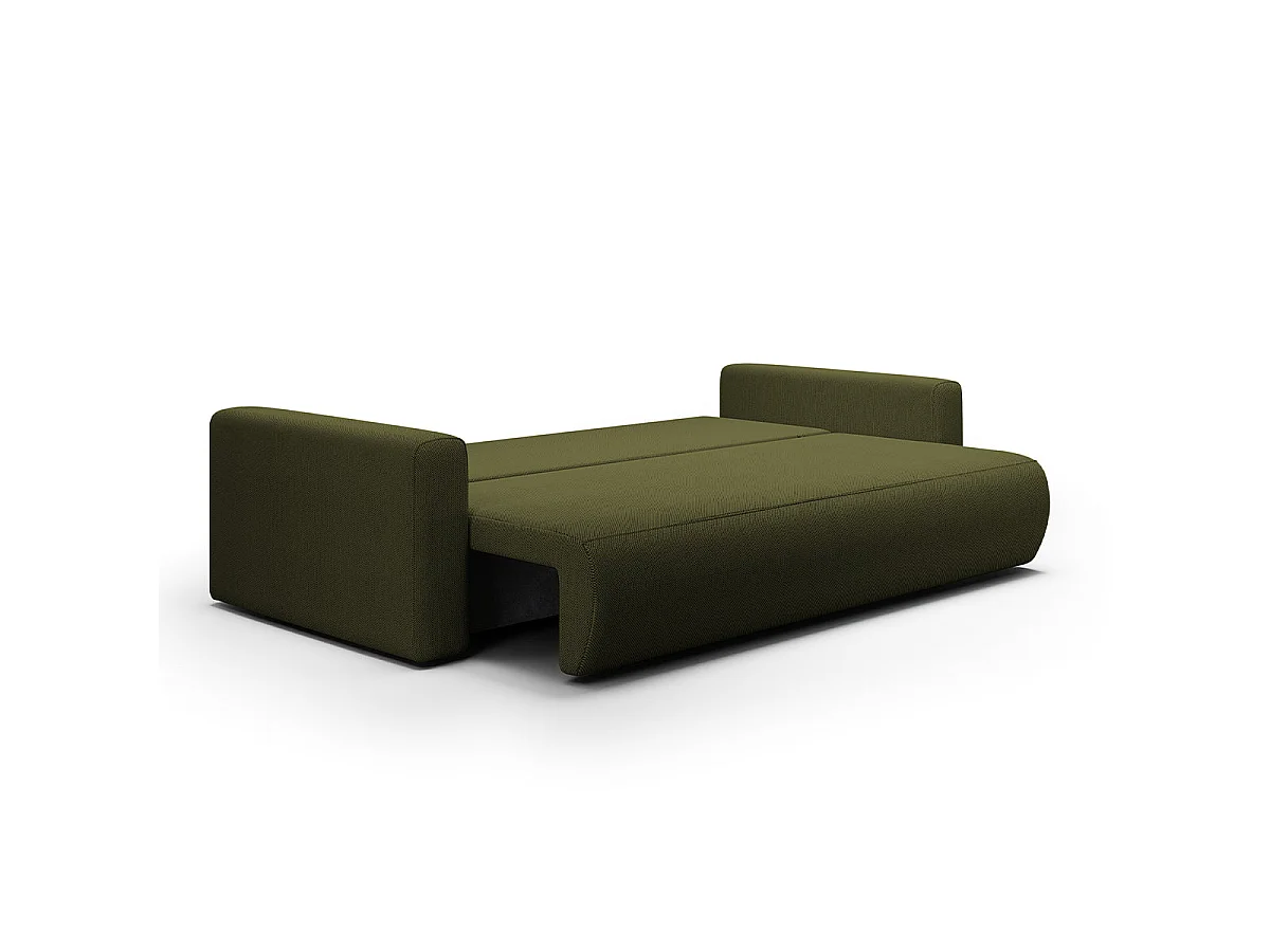 Canapé convertible 3 places avec coffre en tissu vert EVY